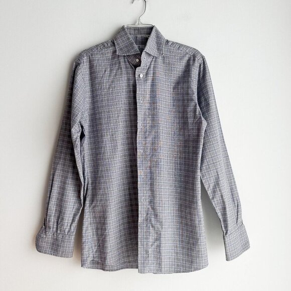 Emanuel Berg Paris Luxury Slim Fit Plaid Shirt 15 1/4 - Picture 1 of 7